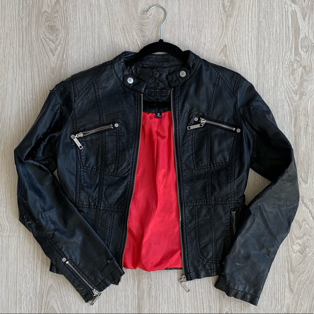 Black Leather Jacket with Silver Zippers